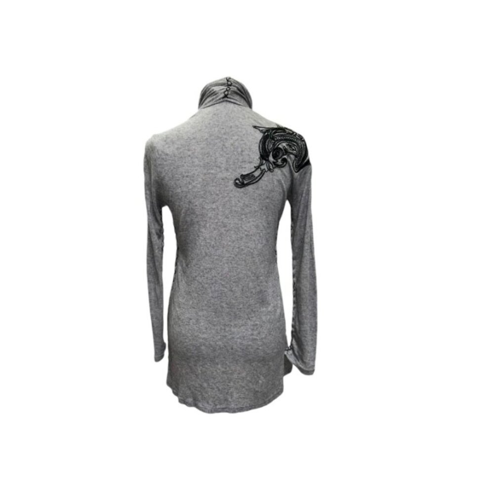 Y2K Phanuel embroidered gray black wool sweater duster M - Picture 2 of 5